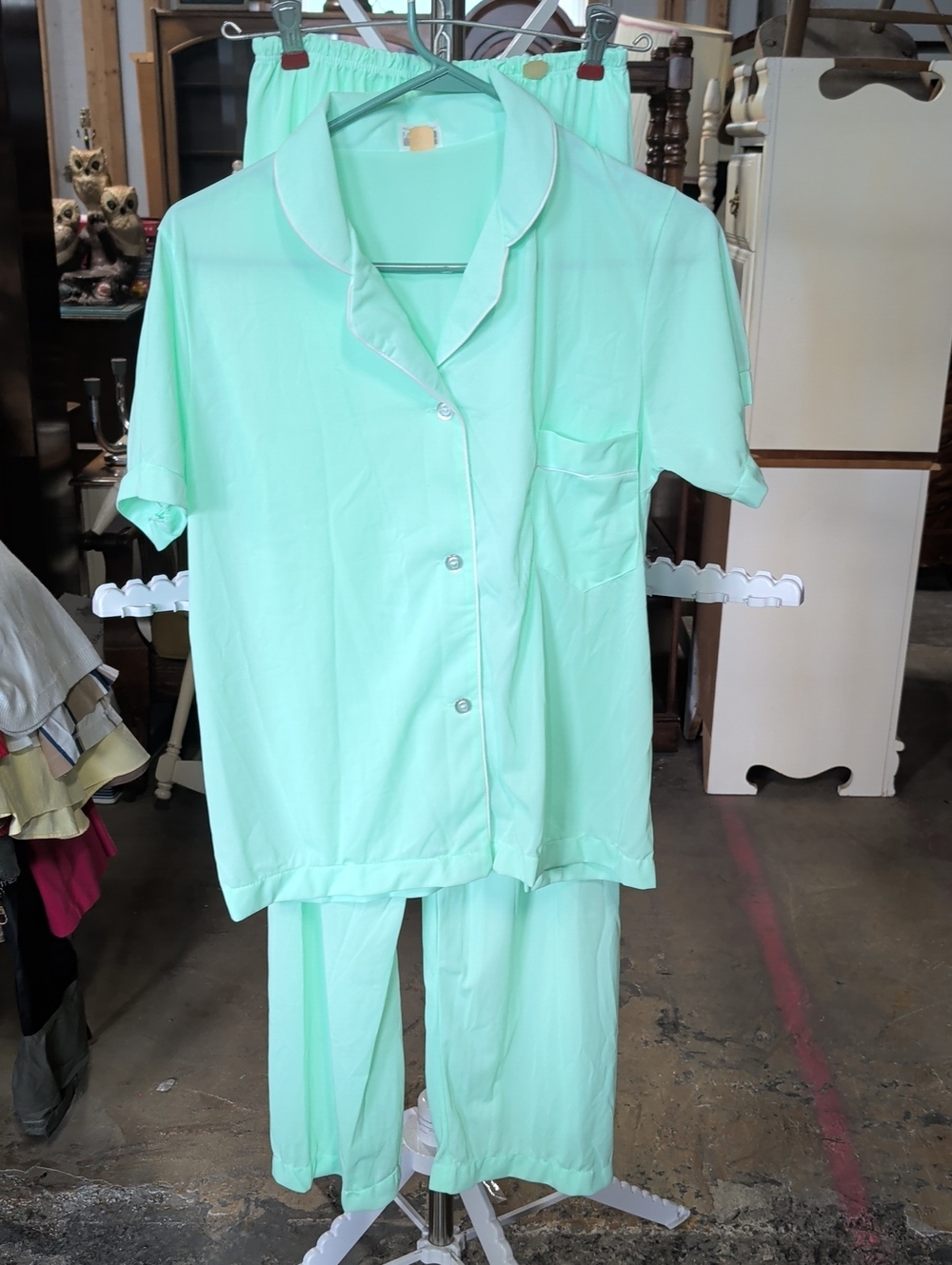 VTG 70s Montgomery Ward Mint Green Nylon Pajama Set Sz 36 S M